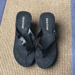 Black wedge sandals